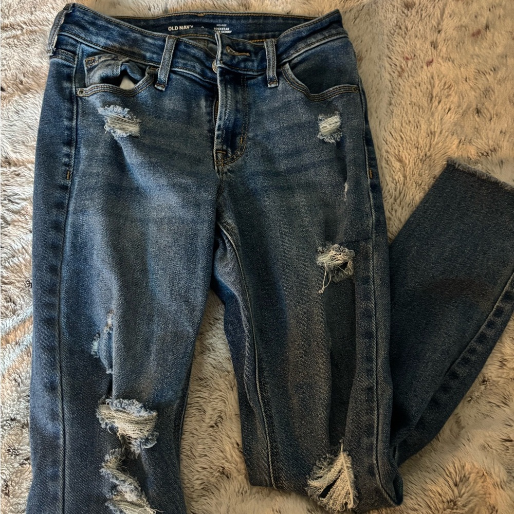 Blue Ripped Skinny Jeans, Size:0, From Old Navy